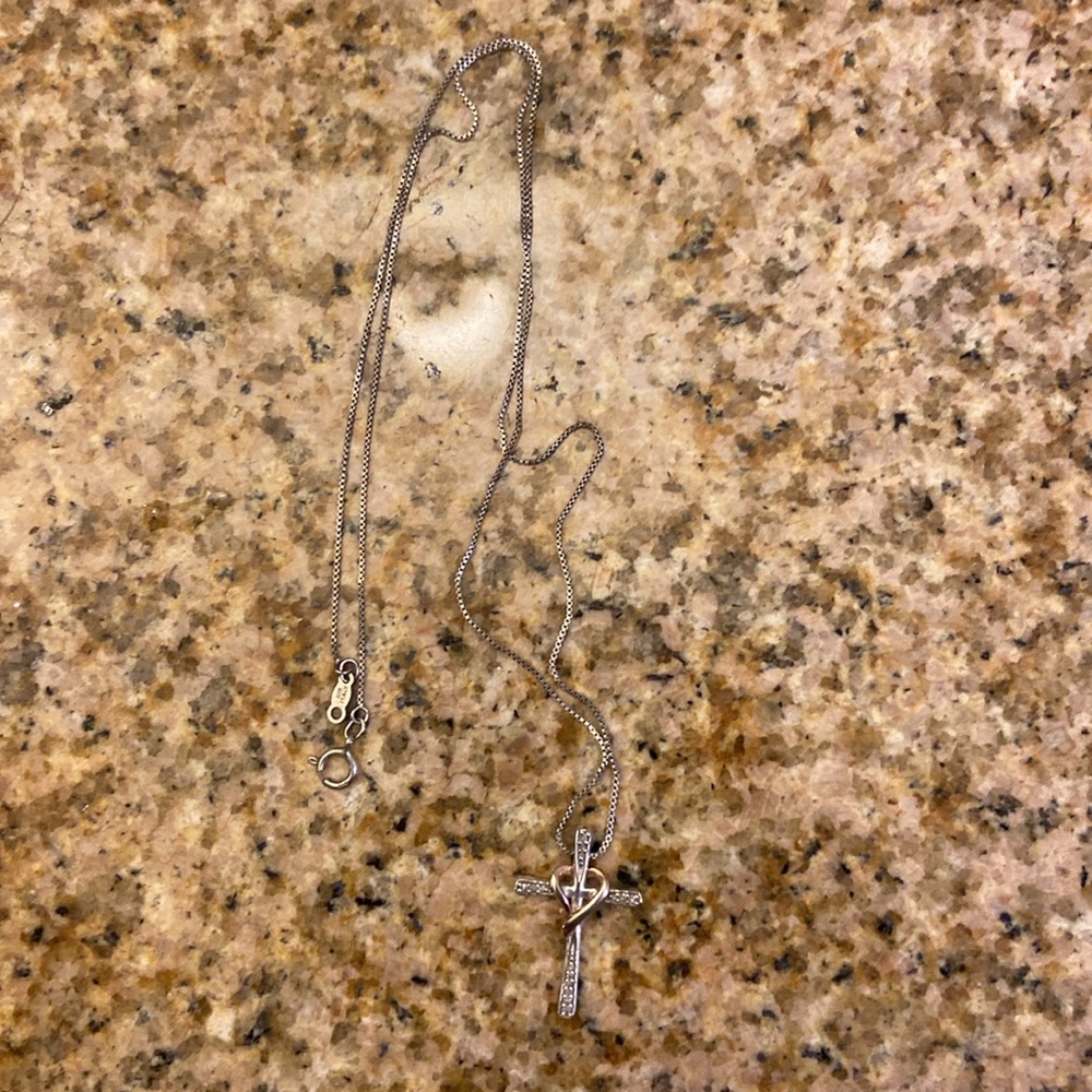 Silver cross necklace, 18 inches - Picture 2 of 2
